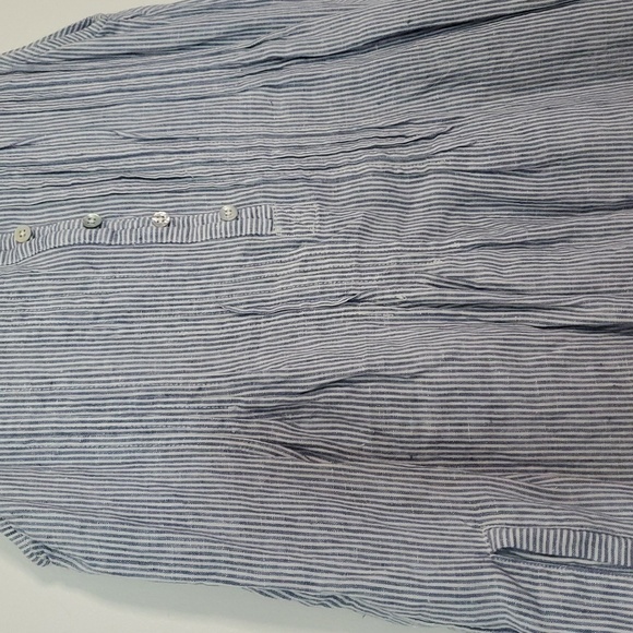 Faherty Isha Linen Swing Dress Size Medium Pockets Blue White Stripe Mini Beach - Picture 10 of 13